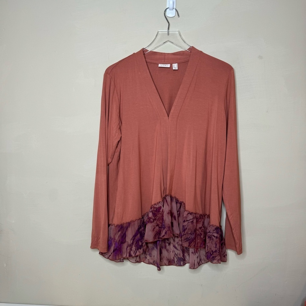 LOGO By Lori Goldstein Long Sleeve Rayon Lightweight Jacket Ruffle Trim Medium
